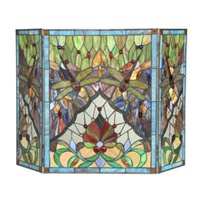 Load image into Gallery viewer, RADIANCE goods Dragonfly 3pcs Folding Stained Glass Fireplace Screen 44&quot; Wide
