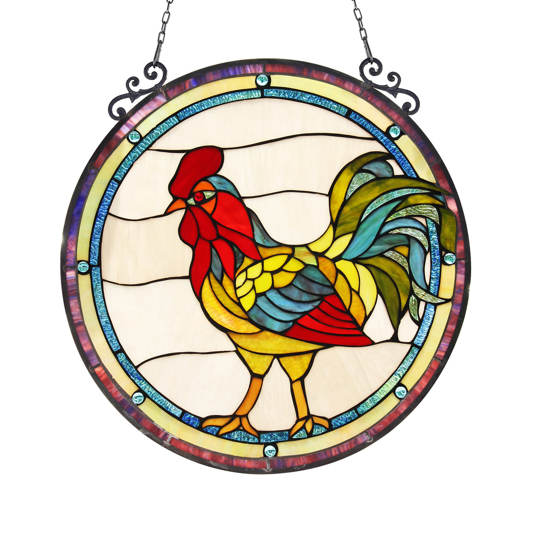 RADIANCE goods Rooster Stained Glass Window Panel 24