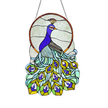 Load image into Gallery viewer, RADIANCE goods Peacock Stained Glass Window Panel 23.8&quot;x15.4&quot;
