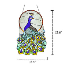 Load image into Gallery viewer, RADIANCE goods Peacock Stained Glass Window Panel 23.8&quot;x15.4&quot;
