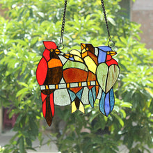 Load image into Gallery viewer, RADIANCE goods Birds Stained Glass Window Panel 9.3&quot;x8.9&quot;
