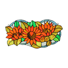 Load image into Gallery viewer, RADIANCE goods Floral Stained Glass Window Panel 17.3&quot;x8.7&quot;
