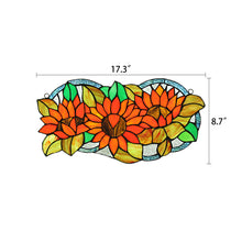Load image into Gallery viewer, RADIANCE goods Floral Stained Glass Window Panel 17.3&quot;x8.7&quot;
