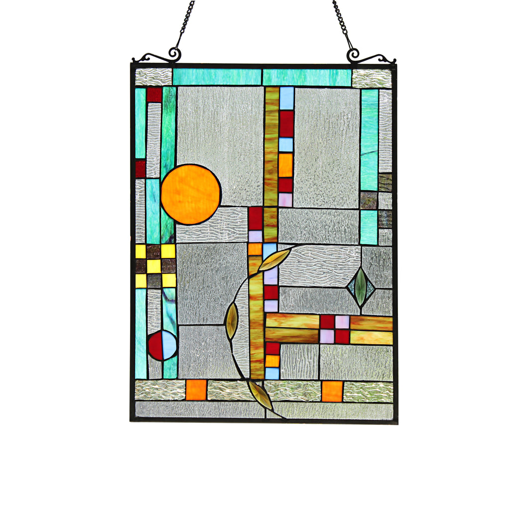 RADIANCE goods Geometric Stained Glass Window Panel 17.5