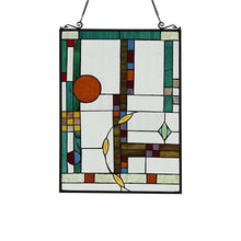 Load image into Gallery viewer, RADIANCE goods Geometric Stained Glass Window Panel 17.5&quot;x25&quot;
