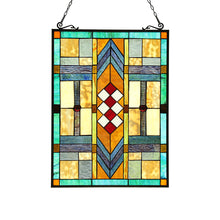 Load image into Gallery viewer, RADIANCE goods Geometric Stained Glass Window Panel 17.5&quot;x25&quot;
