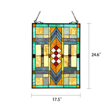 Load image into Gallery viewer, RADIANCE goods Geometric Stained Glass Window Panel 17.5&quot;x25&quot;
