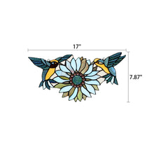 Load image into Gallery viewer, RADIANCE goods Tiffany-style Blue Animal/Floral Design Window Panel 17&quot; x 7.75&quot;
