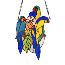 Load image into Gallery viewer, RADIANCE goods Parrots Stained Glass Window Panel 13.4&quot;x8.3&quot;
