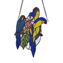 Load image into Gallery viewer, RADIANCE goods Parrots Stained Glass Window Panel 13.4&quot;x8.3&quot;
