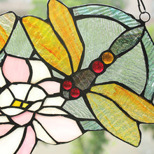 Load image into Gallery viewer, RADIANCE goods Dragonfly Stained Glass Window Panel 13&quot;x22&quot;

