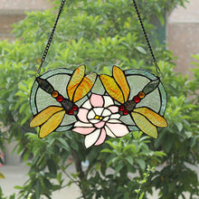 Load image into Gallery viewer, RADIANCE goods Dragonfly Stained Glass Window Panel 13&quot;x22&quot;

