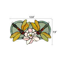Load image into Gallery viewer, RADIANCE goods Dragonfly Stained Glass Window Panel 13&quot;x22&quot;
