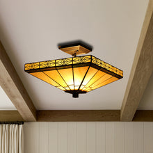 Load image into Gallery viewer, RADIANCE goods Tiffany 2 Light Mission Semi-Flush Ceiling Mount 14&quot; Wide
