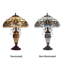 Load image into Gallery viewer, RADIANCE goods Victorian Tiffany-style Dark Bronze 3 Light Double Lit Table Lamp 16&quot; Wide
