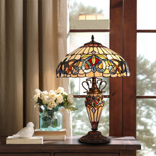 Load image into Gallery viewer, RADIANCE goods Victorian Tiffany-style Dark Bronze 3 Light Double Lit Table Lamp 16&quot; Wide
