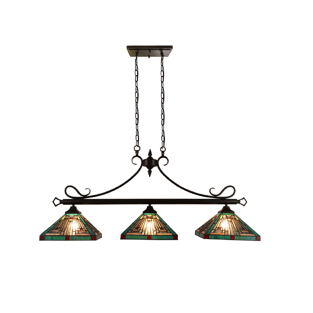 RADIANCE goods Mission Tiffany-Style Blackish Bronze 3 Light Island Pendant 47