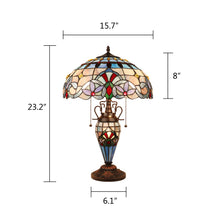 Load image into Gallery viewer, RADIANCE goods Victorian-Style Dark Bronze 3 Light Double Lit Table Lamp 16&quot; Wide
