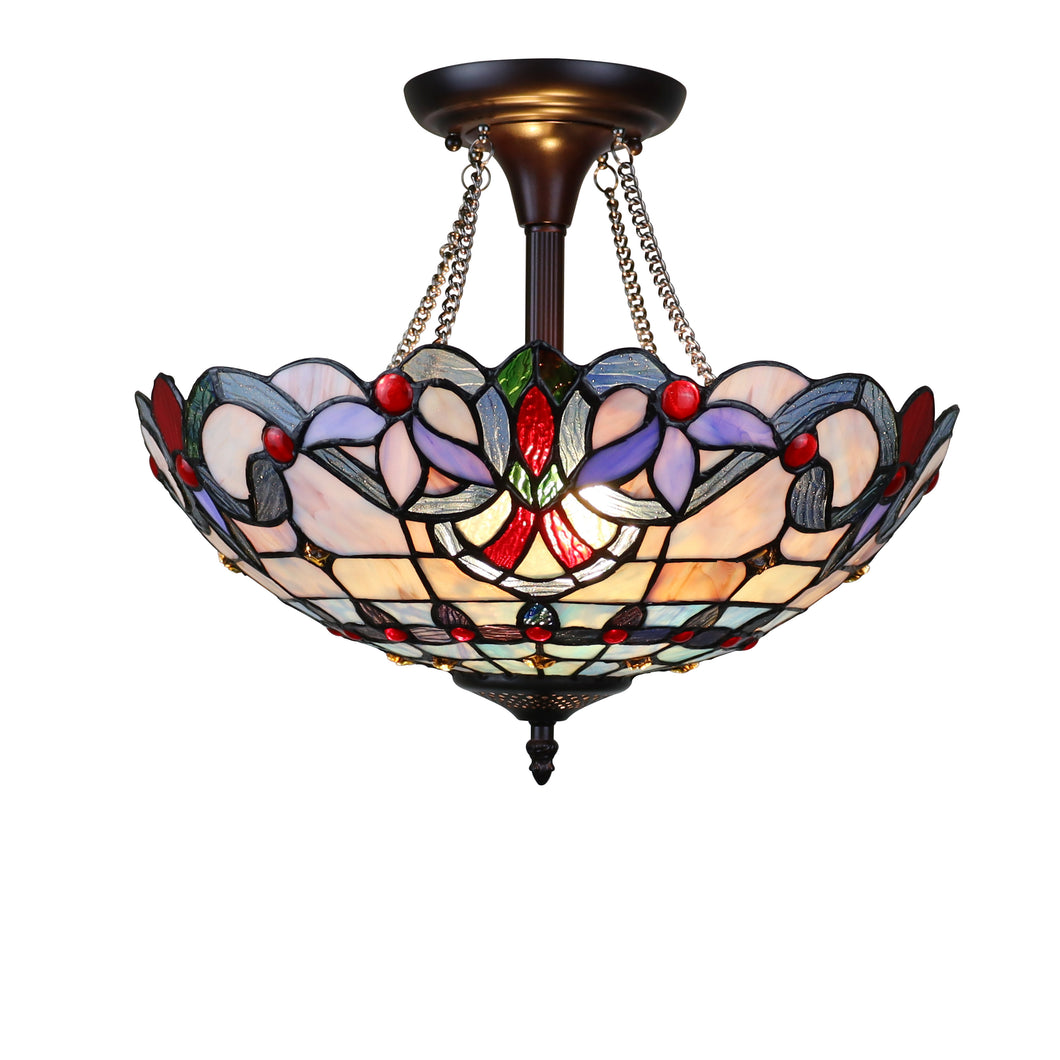 RADIANCE goods Victorian Tiffany-Style Dark Bronze 2 Light Semi-Flush Ceiling Fixture 16