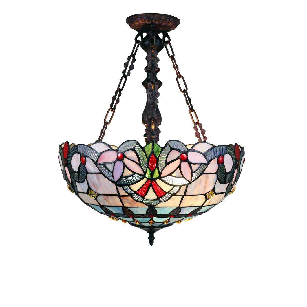 RADIANCE goods Victorian Tiffany-Style Dark Bronze 2 Light Inverted Ceiling Pendant 18