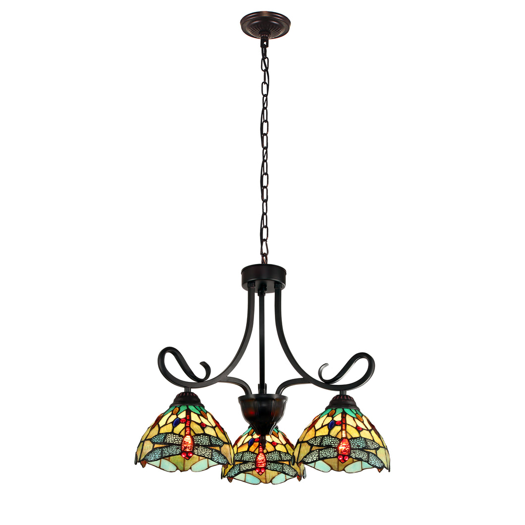 RADIANCE goods Dragonfly Tiffany-style Dark Bronze 3 Light Mini Chandelier 24