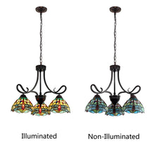 Load image into Gallery viewer, RADIANCE goods Dragonfly Tiffany-style Dark Bronze 3 Light Mini Chandelier 24&quot; Wide
