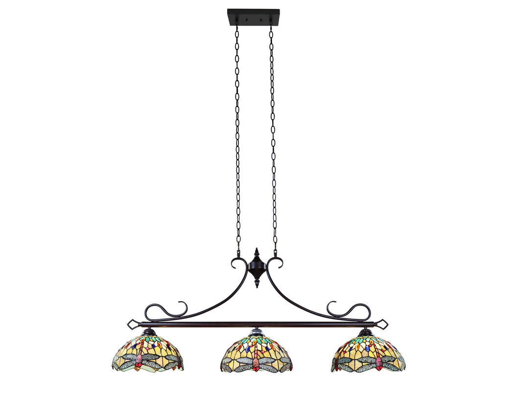 RADIANCE goods Dragonfly Tiffany-Style Dark Bronze 3 Light Island Pendant 48