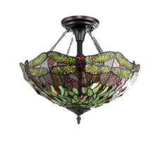 Load image into Gallery viewer, RADIANCE goods Dragonfly Tiffany-style Dark Bronze 2 Light Semi-Flush 16&quot; Wide
