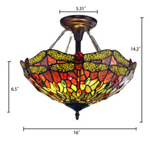 Load image into Gallery viewer, RADIANCE goods Dragonfly Tiffany-style Dark Bronze 2 Light Semi-Flush 16&quot; Wide
