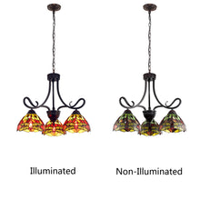 Load image into Gallery viewer, RADIANCE goods Dragonfly Tiffany-style Dark Bronze 3 Light Mini Chandelier 24&quot; Wide
