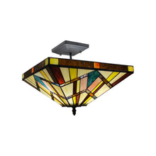 Load image into Gallery viewer, RADIANCE goods Mission Tiffany-style Blackish Bronze 2 Light Semi-Flush 14&quot; Wide
