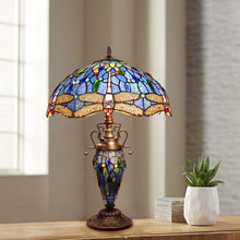 Load image into Gallery viewer, RADIANCE goods Dragonfly-Style Dark Bronze 3 Light Double Lit Table Lamp 16&quot; Wide
