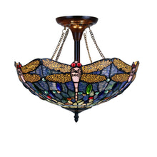 Load image into Gallery viewer, RADIANCE goods Dragonfly Tiffany-Style Dark Bronze 2 Light Semi-Flush Ceiling Fixture 16&quot; Wide
