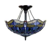 Load image into Gallery viewer, RADIANCE goods Dragonfly Tiffany-Style Dark Bronze 2 Light Semi-Flush Ceiling Fixture 16&quot; Wide
