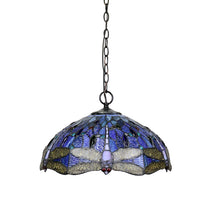 Load image into Gallery viewer, RADIANCE goods Dragonfly Tiffany-Style Dark Bronze 2 OR 3 Light Ceiling Pendant 18&quot; Wide
