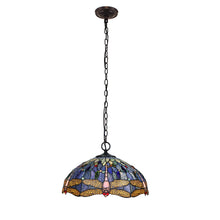 Load image into Gallery viewer, RADIANCE goods Dragonfly Tiffany-Style Dark Bronze 2 OR 3 Light Ceiling Pendant 18&quot; Wide
