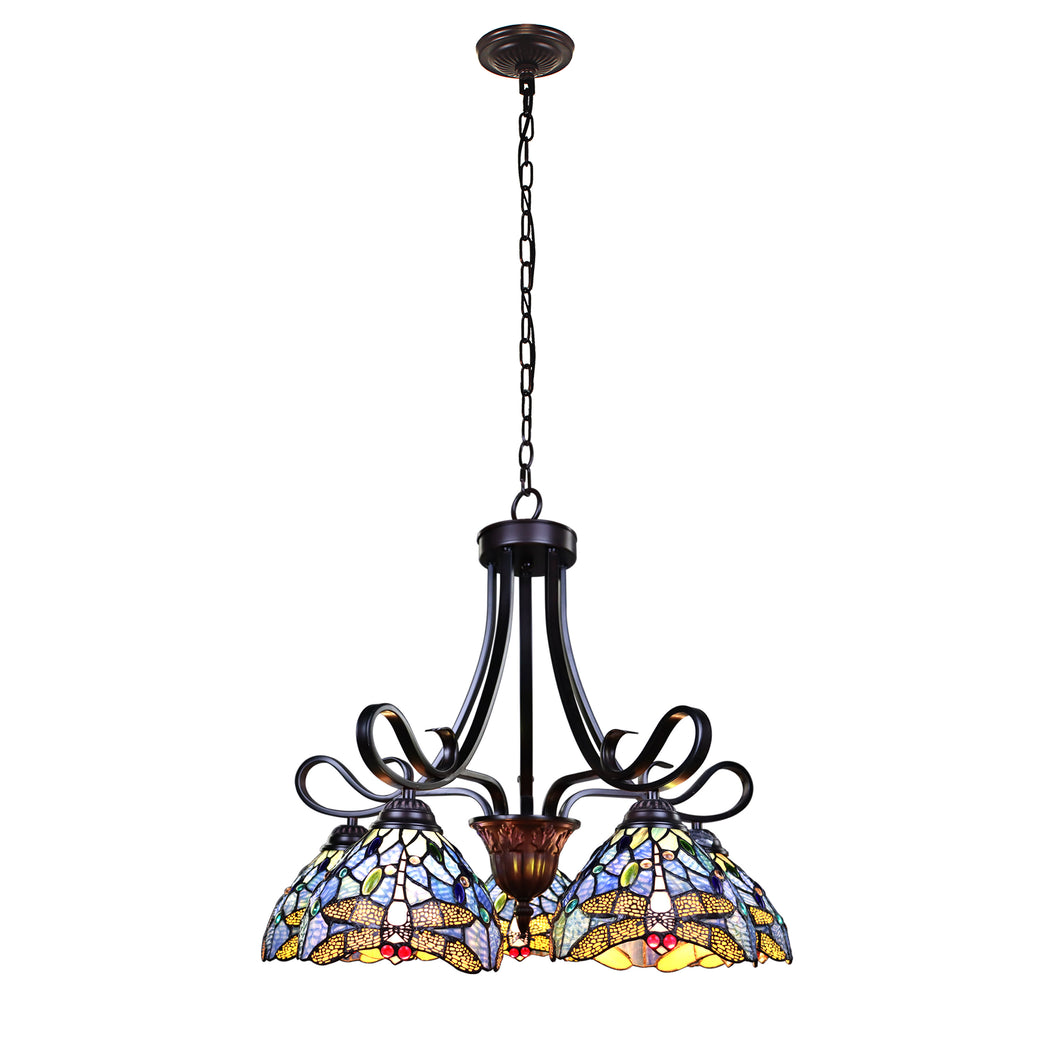 RADIANCE goods Dragonfly Tiffany-Style Dark Bronze 5 Light Chandelier 25