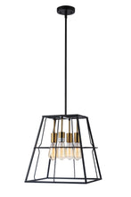 Load image into Gallery viewer, RADIANCE goods Industrial 4 Light Matt Black/Gold Trapezoid Ceiling Pendant 15&quot; Wide
