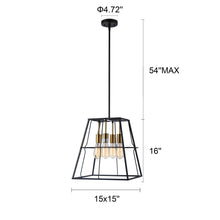 Load image into Gallery viewer, RADIANCE goods Industrial 4 Light Matt Black/Gold Trapezoid Ceiling Pendant 15&quot; Wide
