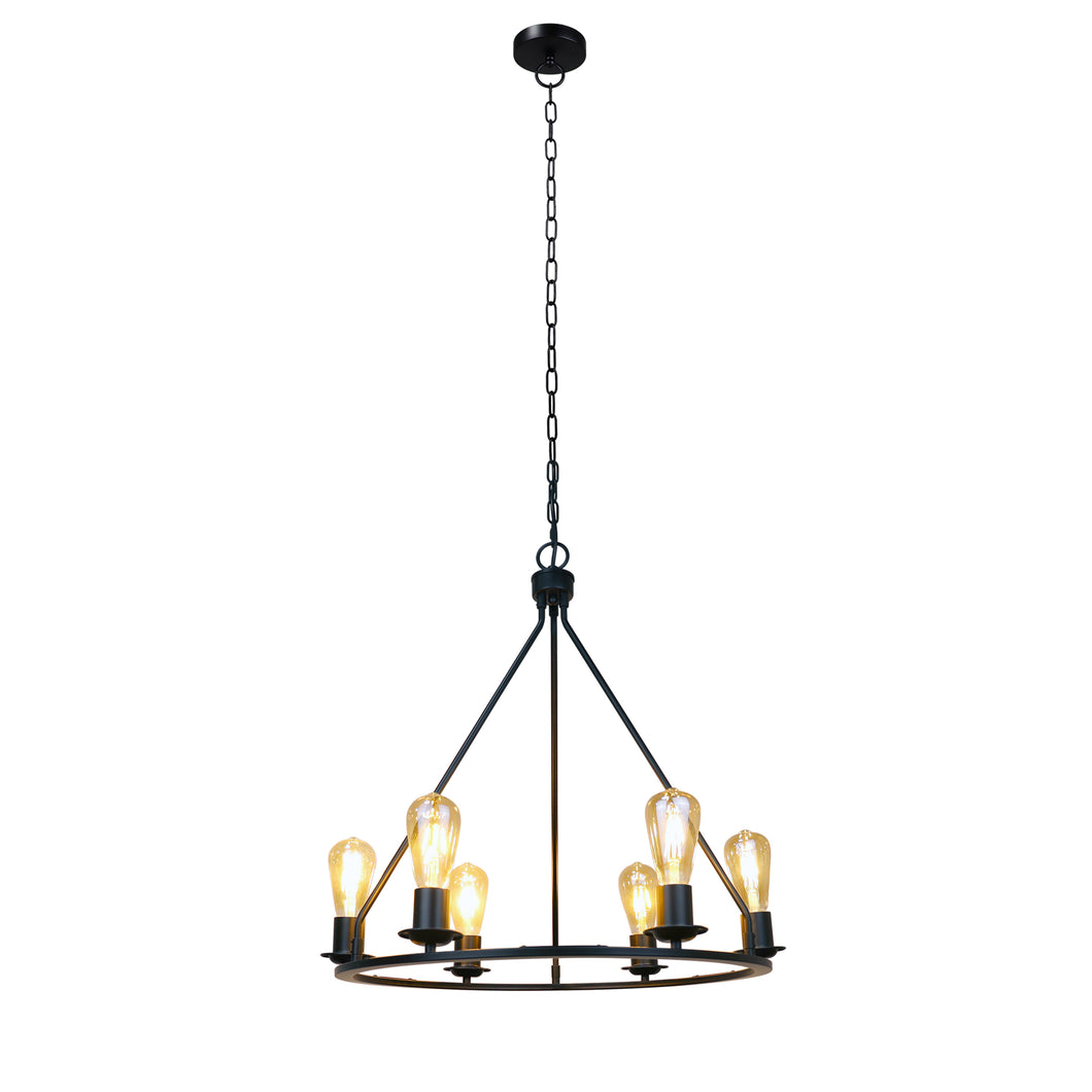RADIANCE goods Industrial-Style Matt Black Finish 6 Light Large Pendant 22