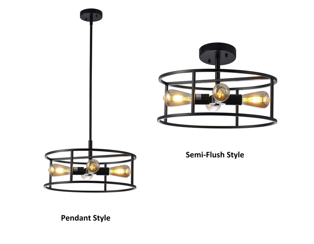 RADIANCE goods Farmhouse Matt Black 4 Light Drum Ceiling Pendant 18