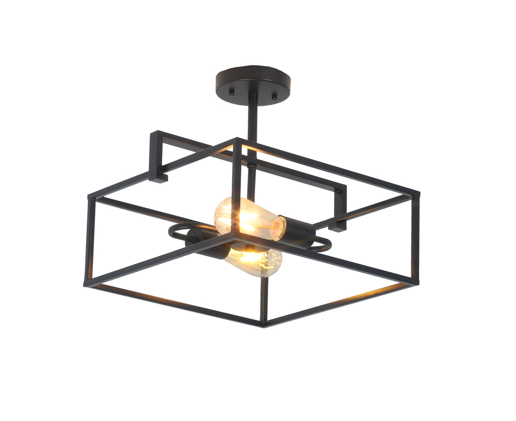 RADIANCE goods Farmhouse 2 Light Black Square Semi-Flush Ceiling Pendant 14.25