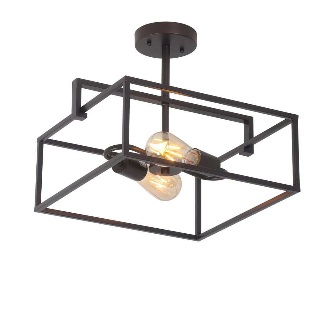 RADIANCE goods Farmhouse 2 Light Oil Rubbed Bronze Square Semi-Flush Ceiling Pendant 14