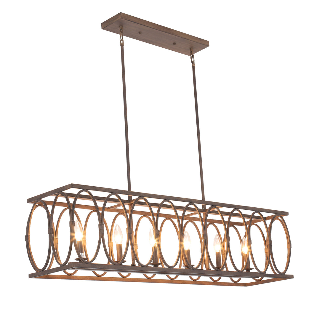 RADIANCE goods Farmhouse 6 Light Antique Wood Finish Ceiling Pendant 48