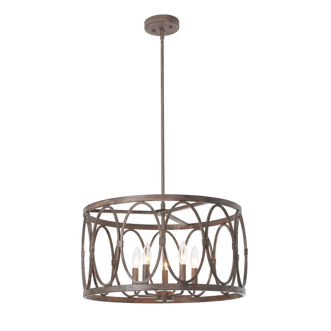 RADIANCE goods Farmhouse 5 Light Antique Wood Finish Ceiling Pendant 21