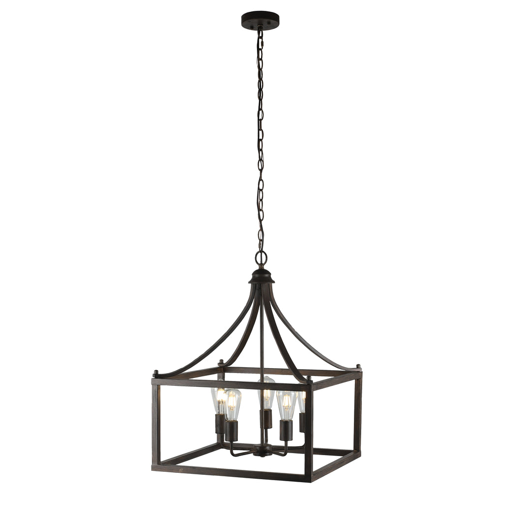 RADIANCE goods Farmhouse 5 Light Antique Wood Finish Hanging Ceiling Pendant 20
