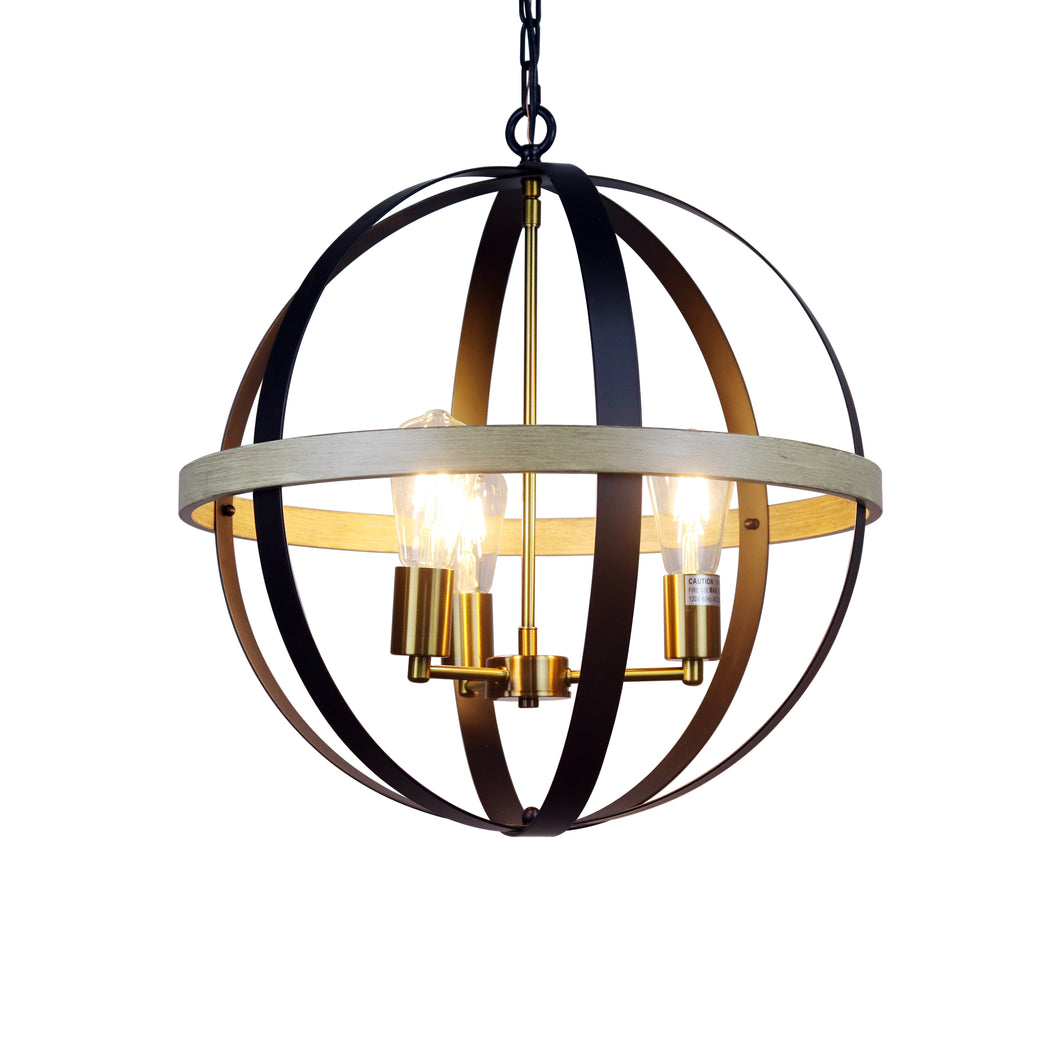 RADIANCE goods Farmhouse-Style Black/Bronze/Wood 3 Light Pendant 20