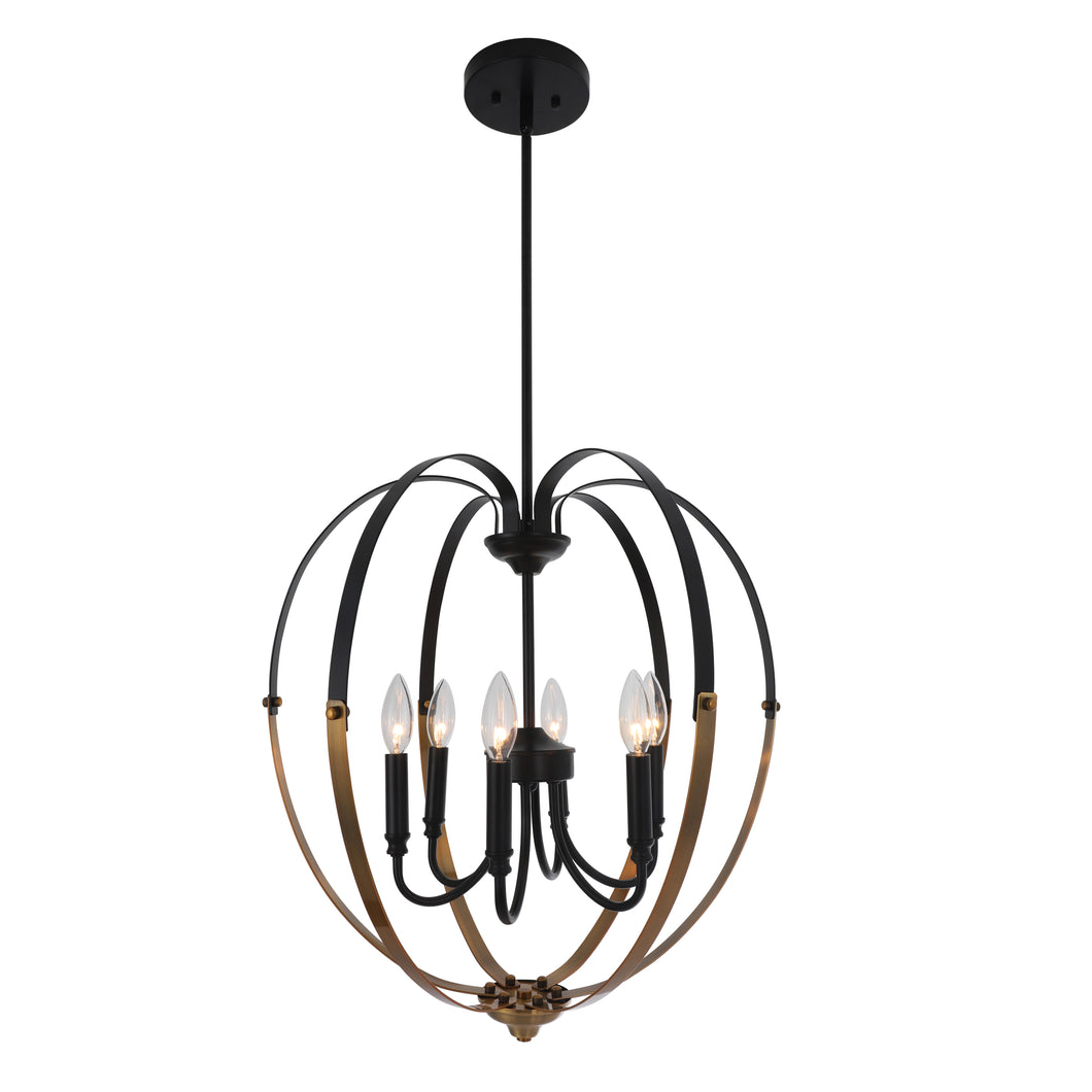 RADIANCE goods Transitional 6 Light Matt Black/Antique Brass Finish Hanging Ceiling Pendant 20
