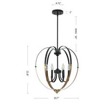 Load image into Gallery viewer, RADIANCE goods Transitional 6 Light Matt Black/Antique Brass Finish Hanging Ceiling Pendant 20&quot; Wide
