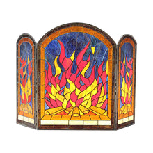 Load image into Gallery viewer, RADIANCE goods Fire 3pcs Arched Folding Stained Glass Fireplace Screen 42&quot; Wide
